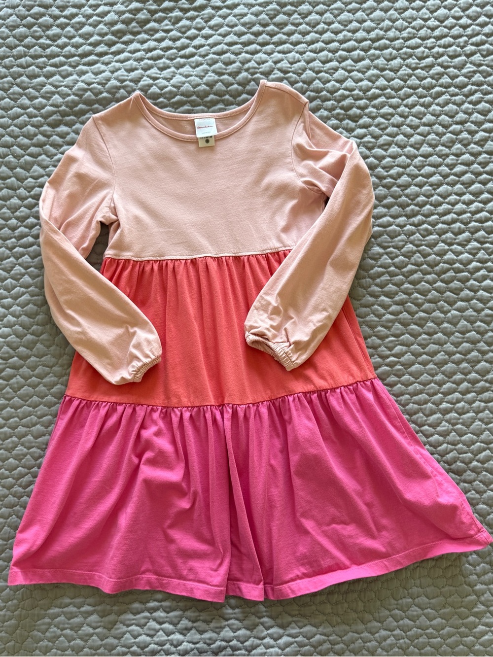 Hanna Andersson Long-Sleeve Tiered Dress in Light Pink, Coral & Bright Pink